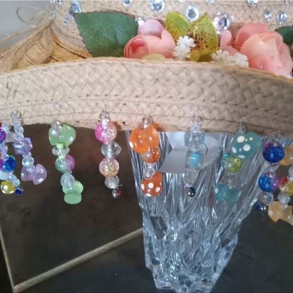 FESTIE STRAW HAT! One-of-a-kind,UV Reactive hanging Mushrooms, silk florals. - Picture 7 of 10